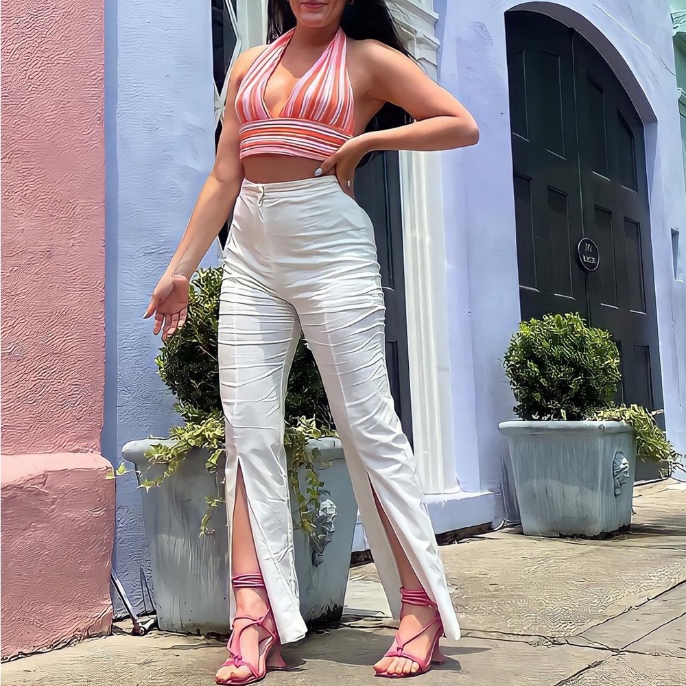 White Wide Leg Trendy Pants